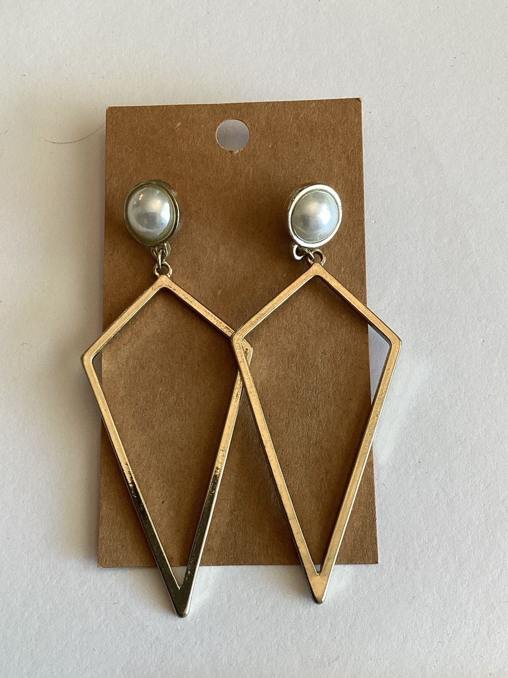 Gold Geometric Drop Earrings with Pearl Top
